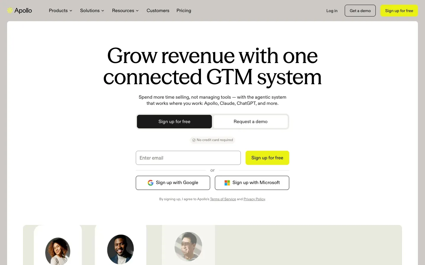A screenshot of Apollo.io's landing page