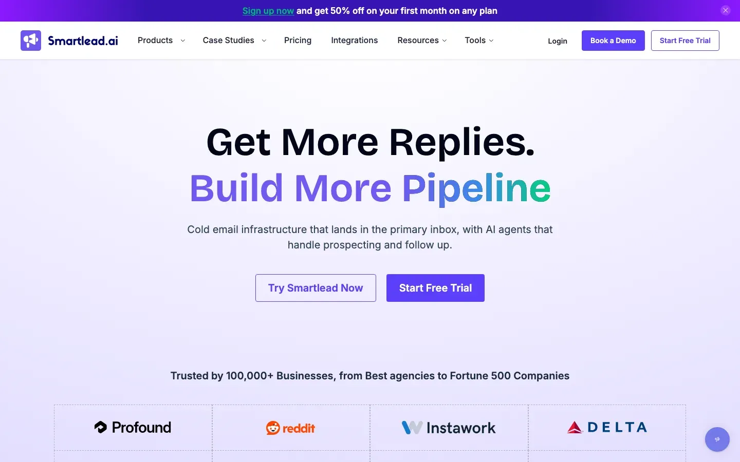 A screenshot of Smartlead's landing page